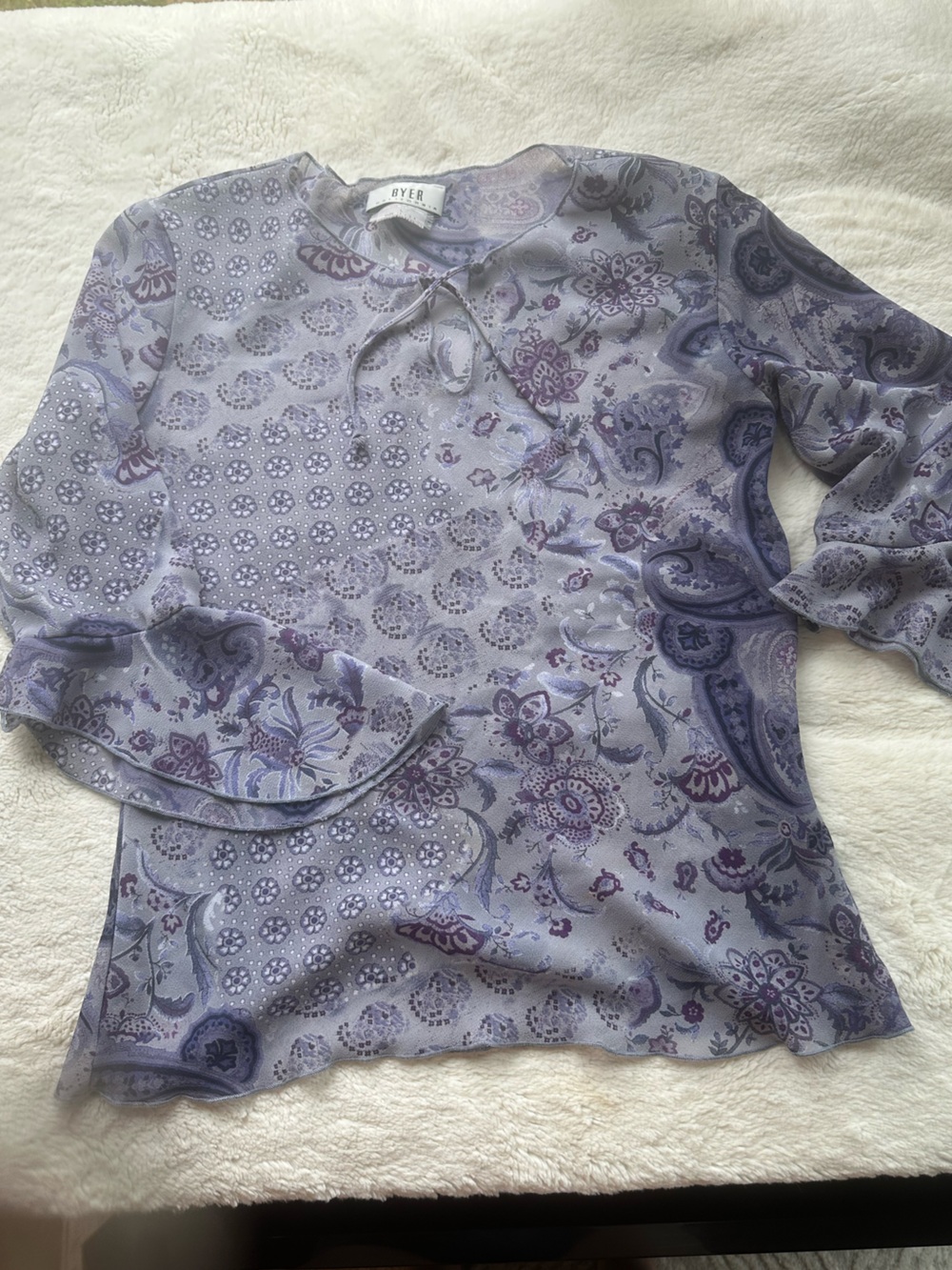VINTAGE Purple Paisley Blouse with Bell Sleeves 🪻